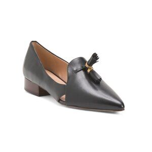 COLE HAAN Black Leather Vanya Tassel Comfort Heels